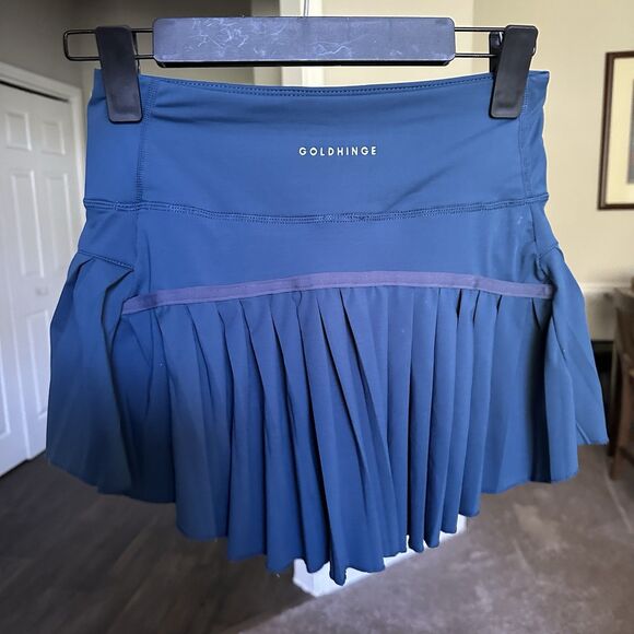 Gold Hinge Pleated Tennis Skirt Blue Grey Women’s Small Hidden Pockets Skort - Picture 2 of 7